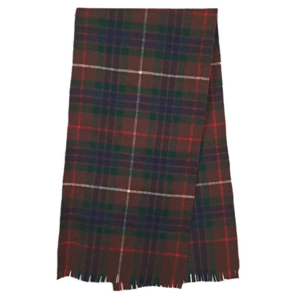 VTG Mac Schabs Mens Wool (?) Scarf Brown Tartan Plaid Fringe Outdoor Preppy